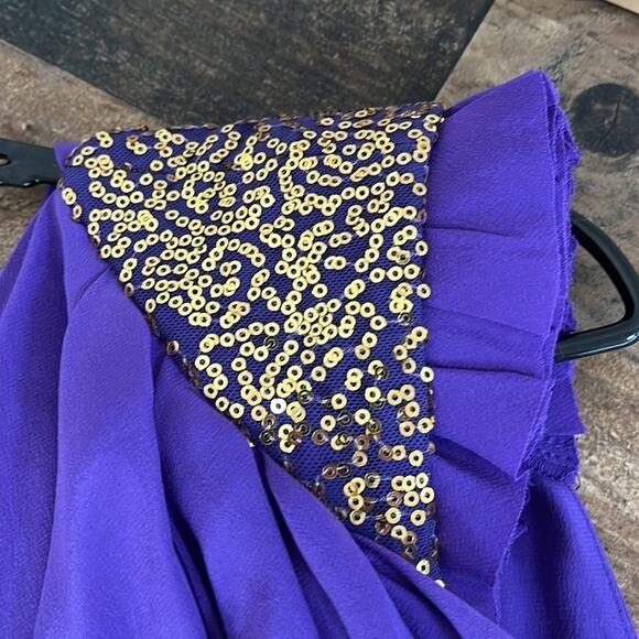 NEW Robert Rodriguez 6 Purple Sexy 100% Silk Blouse Gold‎ Sequin One Shoulder - Picture 4 of 13